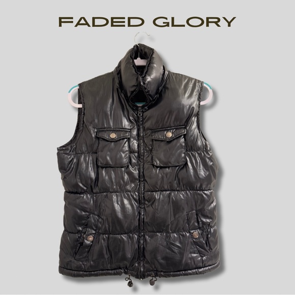 Faded Glory Jackets & Blazers - Faded Glory Shiny Black Puffer Vest